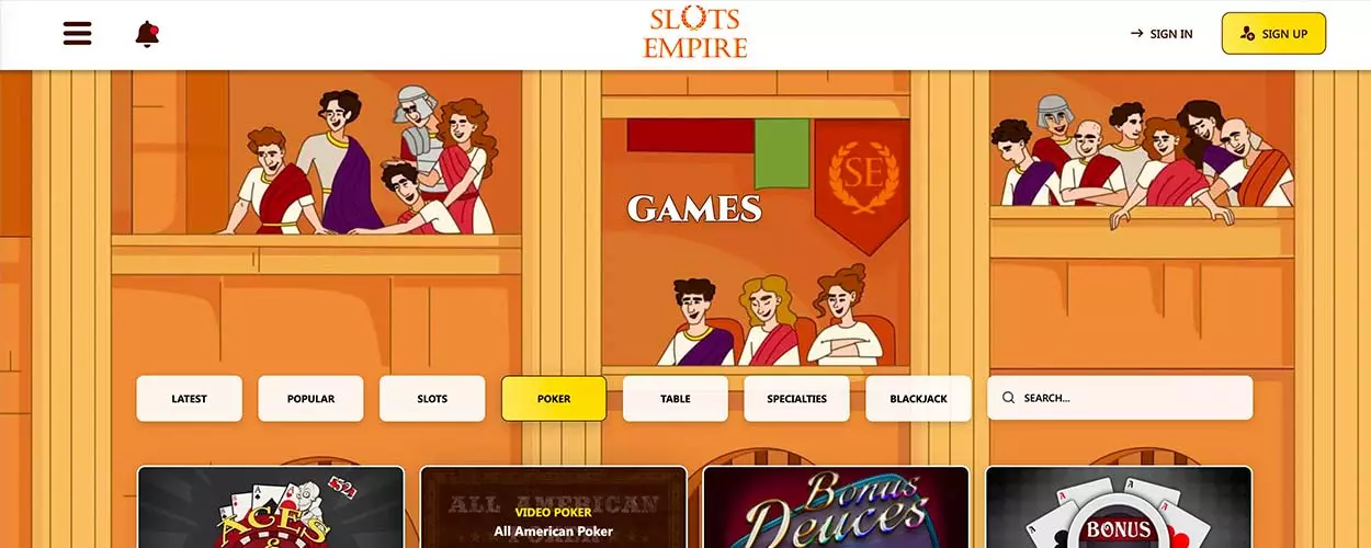 Slots Empire Poker Lobby