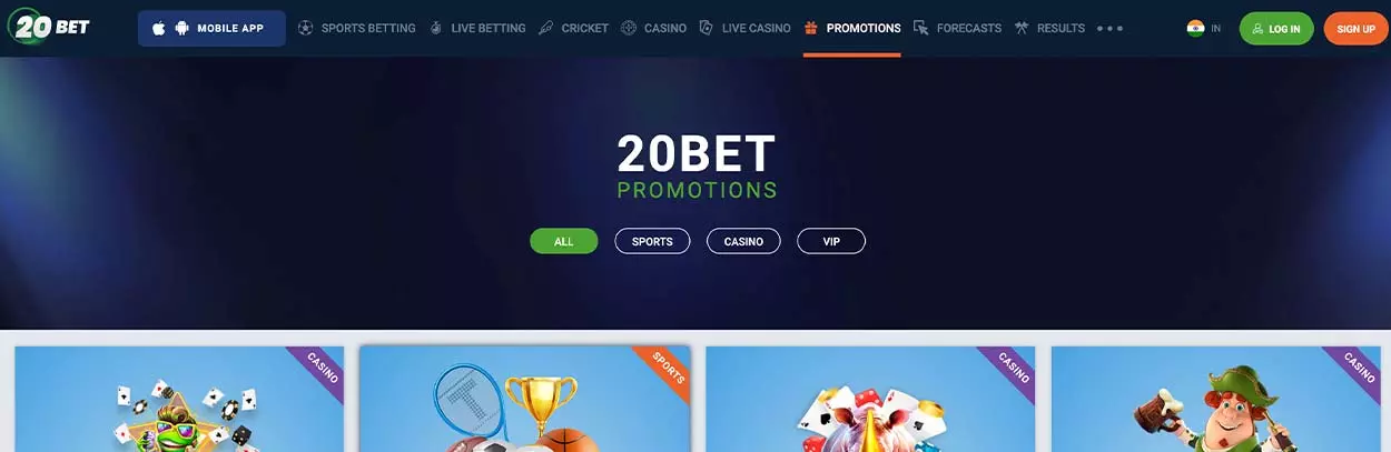 Casino bonuses and promotions on 20Bet