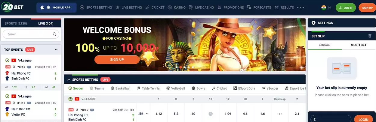 20Bet sports betting lines and crypto casino review