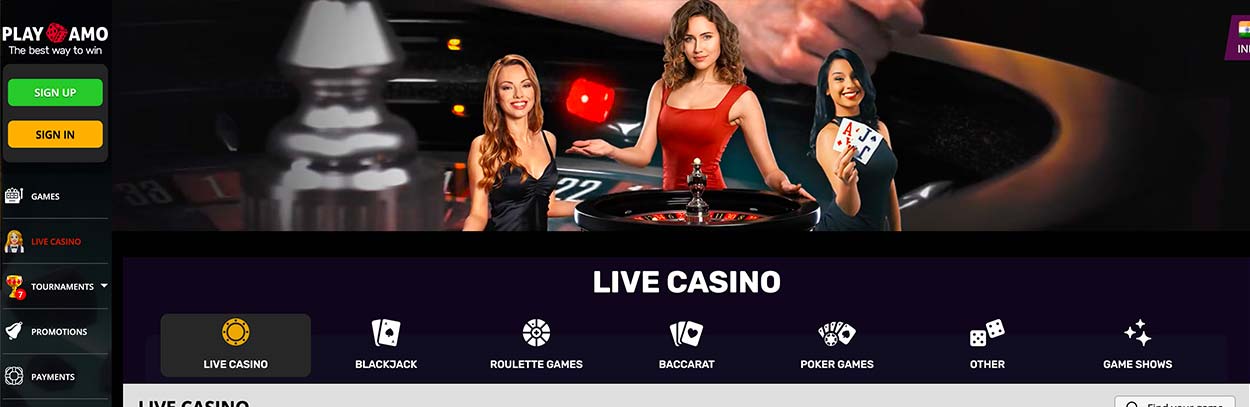 Live table games on Playamo - India