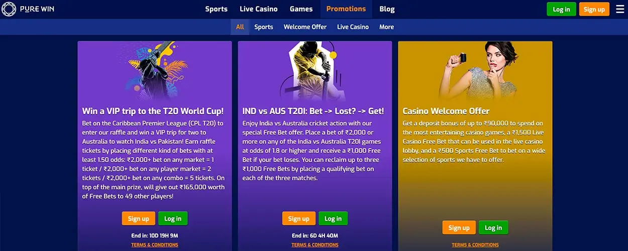 Pure Win Casino bonuses, promotions and bonus codes for Indian players