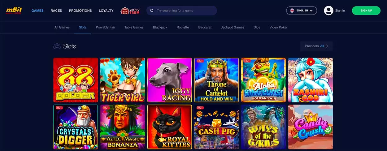 Slot games selection at mBit Casino India